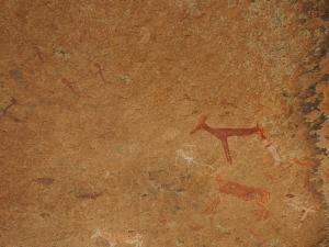 P6081157 - Dieren met mensenbenen rotstekeningen Brandberg
